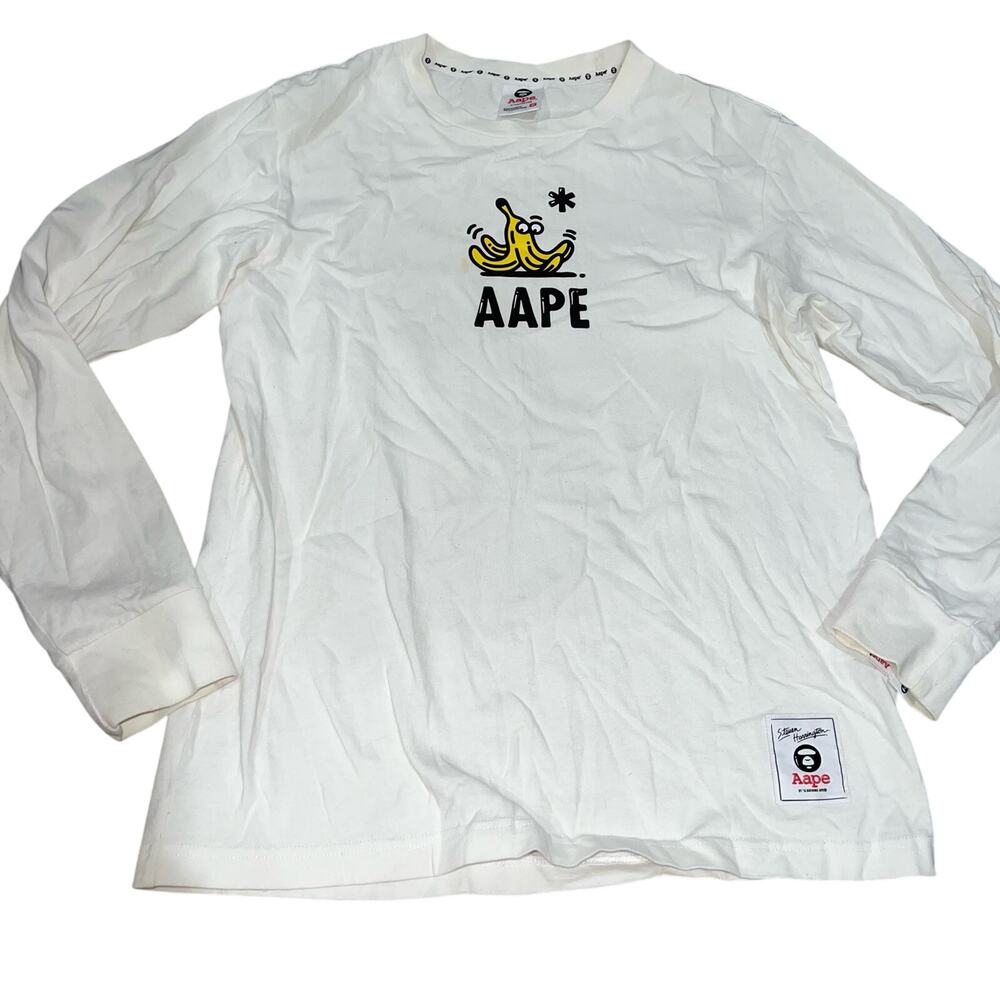 Bape White Banana Peel and Monkey Long Sleeve Medium